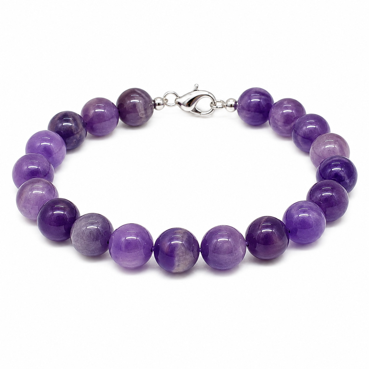 Amethyst Bracelet 10mm Gemstone Crystal Beads Chakra Healing Elastic & Bag