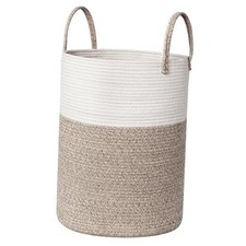 Large Woven Laundry Basket, 15  x18  Tall Blanket Basket Living Room, Brown