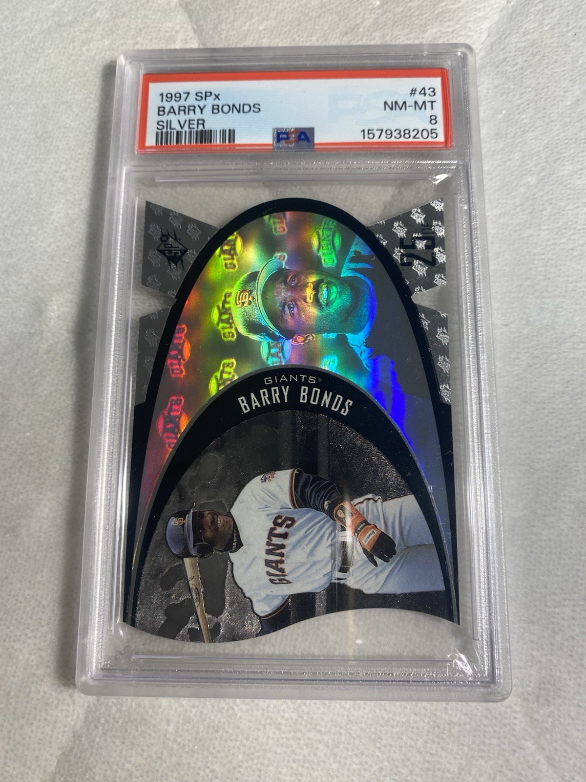 1997 SPx Silver Barry Bonds #SPX43 Holographic Card Graded PSA 8 NM SF Giants view 2