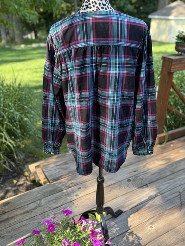 Old Navy schwarz kariert Knopfleiste Kragen Top XXL Knopfleiste Rüschenborte Baumwolle - Bild 9 von 9