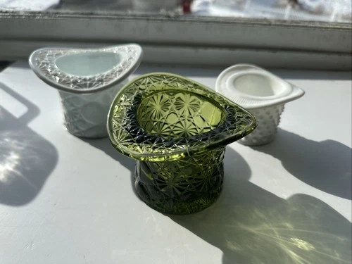 Lot of 3 Vintage Fenton Large mixed Milk Glass Top Hat Daisy & Button Hobnail