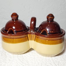 Vintage Ceramic Brown and Tan Condiment Set