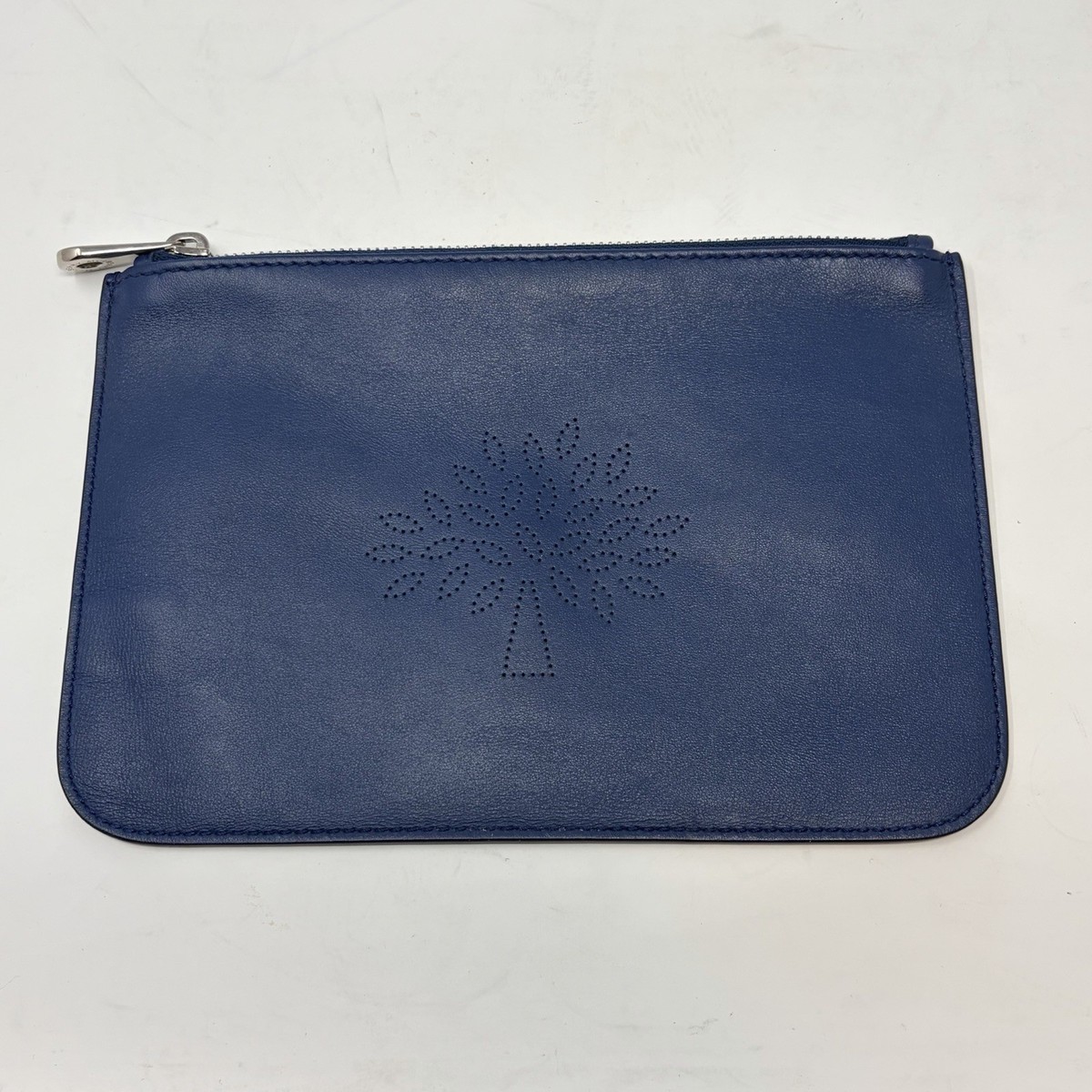 Mulberry Blossom Pouch Navy Blue Leather Zip Clutch Pochette 8.75