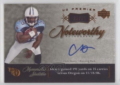 2007 UD Premier Noteworthy Bronze 17/75 Chris Henry #N-CH Rookie Auto RC 3tb