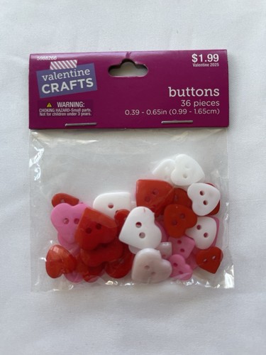 HEART SHAPED BUTTONS 4 Unopened pkgs tiny heart buttons Red, Pink, White 88 pcs - Picture 4 of 6