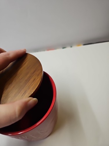 Rae Dunn PEPPERMINT Cellar - red white LL canister wood lid Magenta cocoa - Picture 4 of 4
