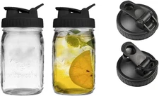 2 Pack Wide Mouth Flip Cap Mason Jar Lids for Jars - Mouth, Black 