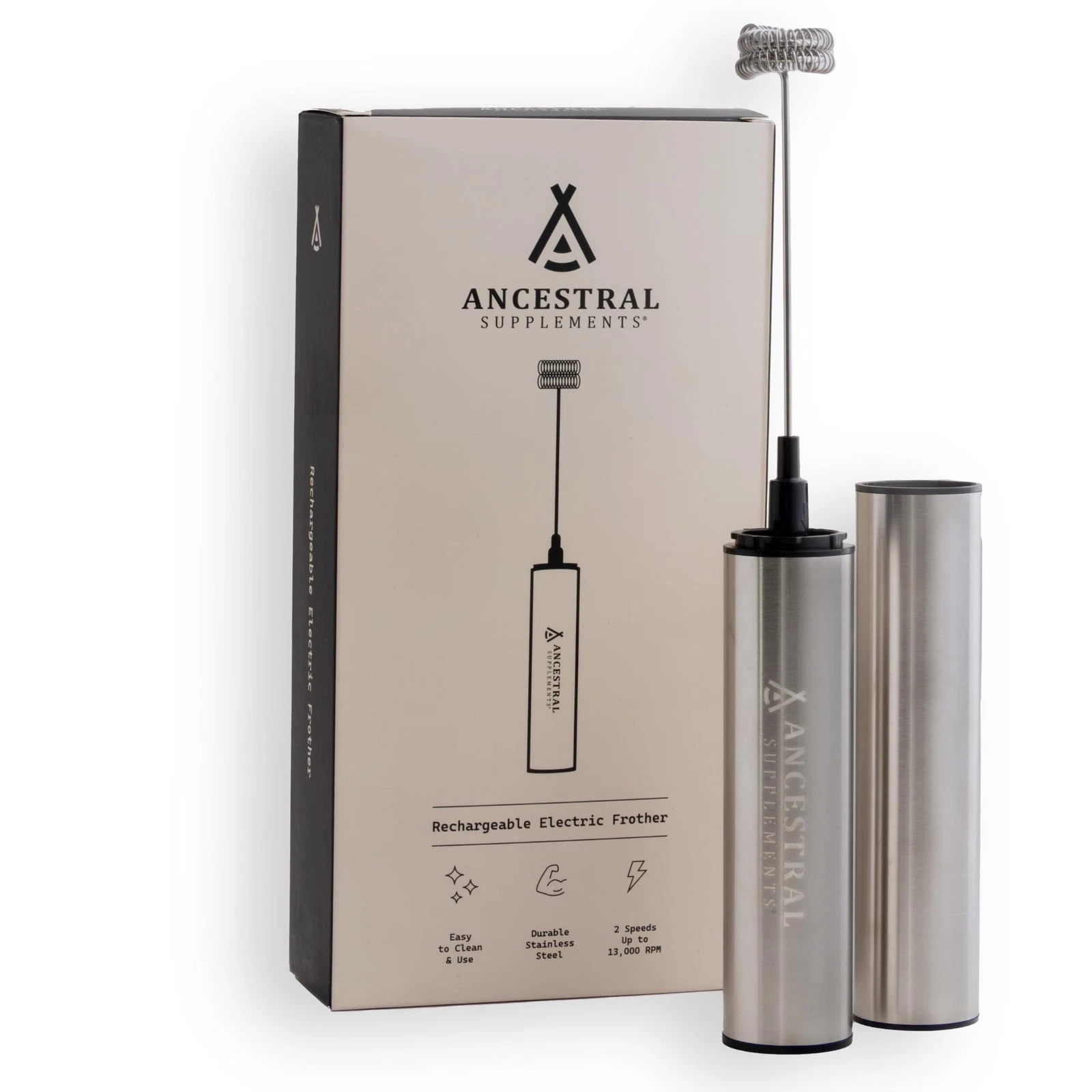 Ancestral Supplements Frother Wand, Rechargeable Electric Hand Mixer, Milk, C...
