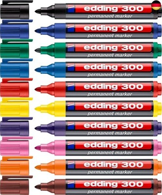 300 Permanentmarker -10 Farben - 10 Stifte - Rundspitze 1,5-3 mm - wasserfest, s