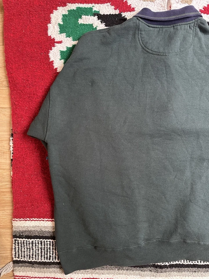 Винтажный Russell Athletic четверть молнии воротник толстовка зеленый/синий мужской XXL США - Изображение 3 из 4