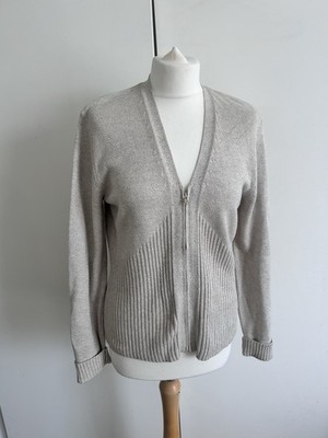 Vintage Mexx beige gerippt V-Ausschnitt Reißverschluss Strickjacke Damen ca. 10-12