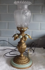 ANTIQUE Heavy Spelter Lamp with Glass Shade, Tested & Working