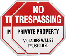 2-Pack No Trespassing Private Property Signs, Aluminum Octagon 12X12 Inch - Uv-P