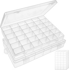 2 Pack 36 Grids Clear Plastic Bead Organizer Box, Fishing Tackle Box Compartment