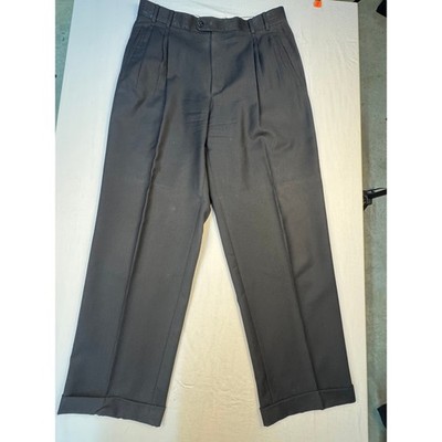 Zanella Mens Pleated Wool Dress Pants Black Made in Italy Cuffed Trousers 34
