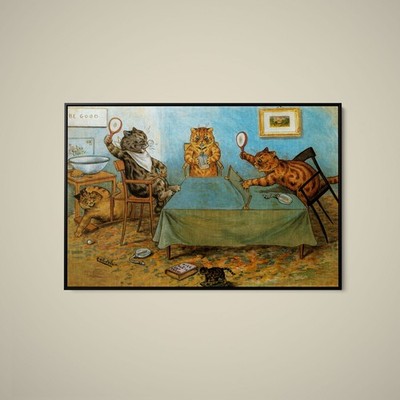 Louis Wain - Kittens' Ping Pong - Art Print on Paper or Canvas