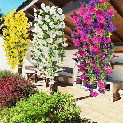 4PCS Artificial Morning Glory Vines UV Resistant Hanging Flowers Outdoor Decor