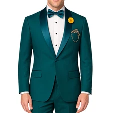 VINCI Men's Teal Blue Stretch Slim Fit Shawl Tuxedo w/ Flex Waist - NEW