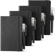 NETANY 4 Pack Small Notebook Pocket Notebook, A6 Mini Leather Hardcover Black 