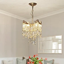 Modern Gold Crystal Chandelier 6-Light 2-Tier E12 Bulbs Included Ceiling Light