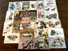Lot of 25 Antique~CHRISTMAS & NEW YEAR  POSTCARDS with Birds-In Sleeves~j449