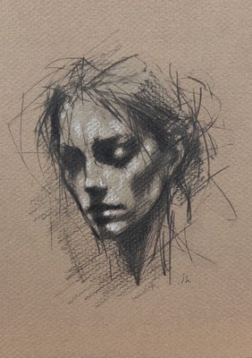 Original Mixed Media Female Portrait Drawing Small Collectors Size (5x7 inches)