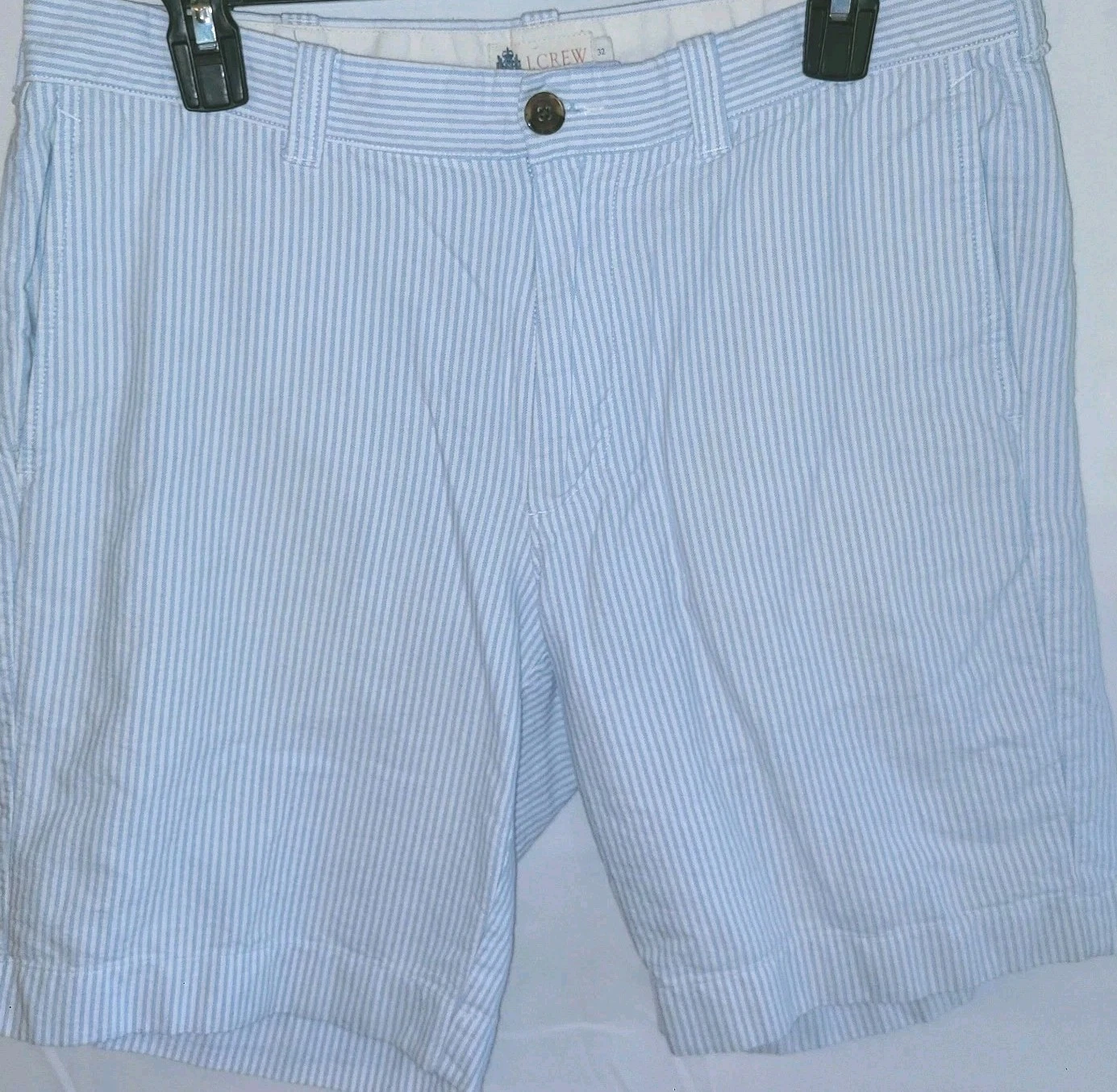 J. Crew Mens 32 Striped Flat Front Shorts Blue White