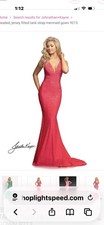 Johnathan Kayne Red Beaded Fitted Jersey Mermaid Gown with Tank Straps