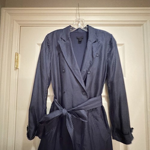 J Crew Collection Trenchkleid Seide gepunktet Gilbert blau weiß Größe 2 - Bild 7 von 18
