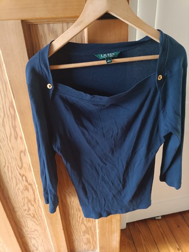 Ralph Lauren Square Low Necked Blue Top 100% Cotton Large