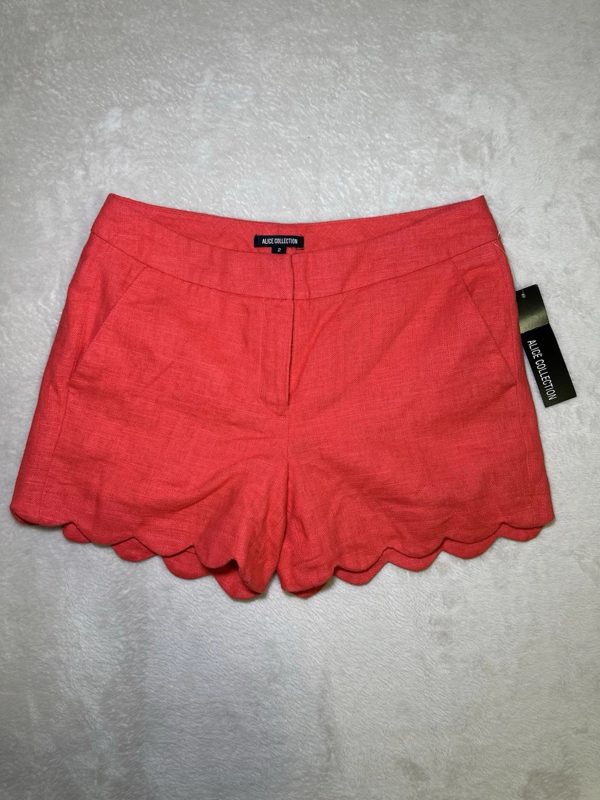 Alice Collection Womens Shorts Size 2 Dark Coral Linen Cotton Scalloped Cheeky