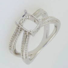 925 Sterling Silver Semi Mount Ring Setting Cushion 9x7mm White Topaz Halo Split