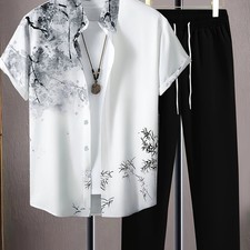 Summer new Chinese-style wear suit men's, ink-printed shirt  drape casual pants