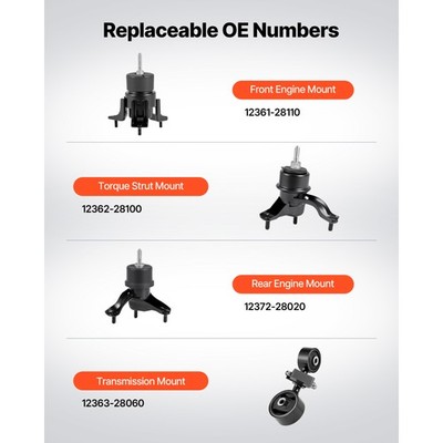 Supporti Motore E Cambio Compatibili Con Toyota Camry 2007-2011 2.4L - Set Ricambi Auto