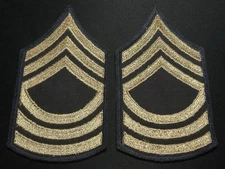 WW2 US Army Master Sargent Chevron Rank Pair Gold On Black