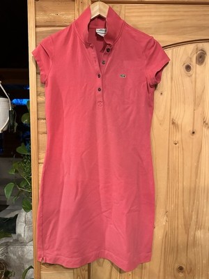 Lacoste Vintage Pink Cotton Collared Shirt Dress Short Sleeve Button Size 38