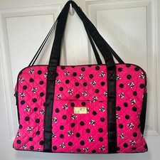 Betsey Johnson Pink French Bulldog Polka Dot Quilted Duffel Bag Weekend Travel