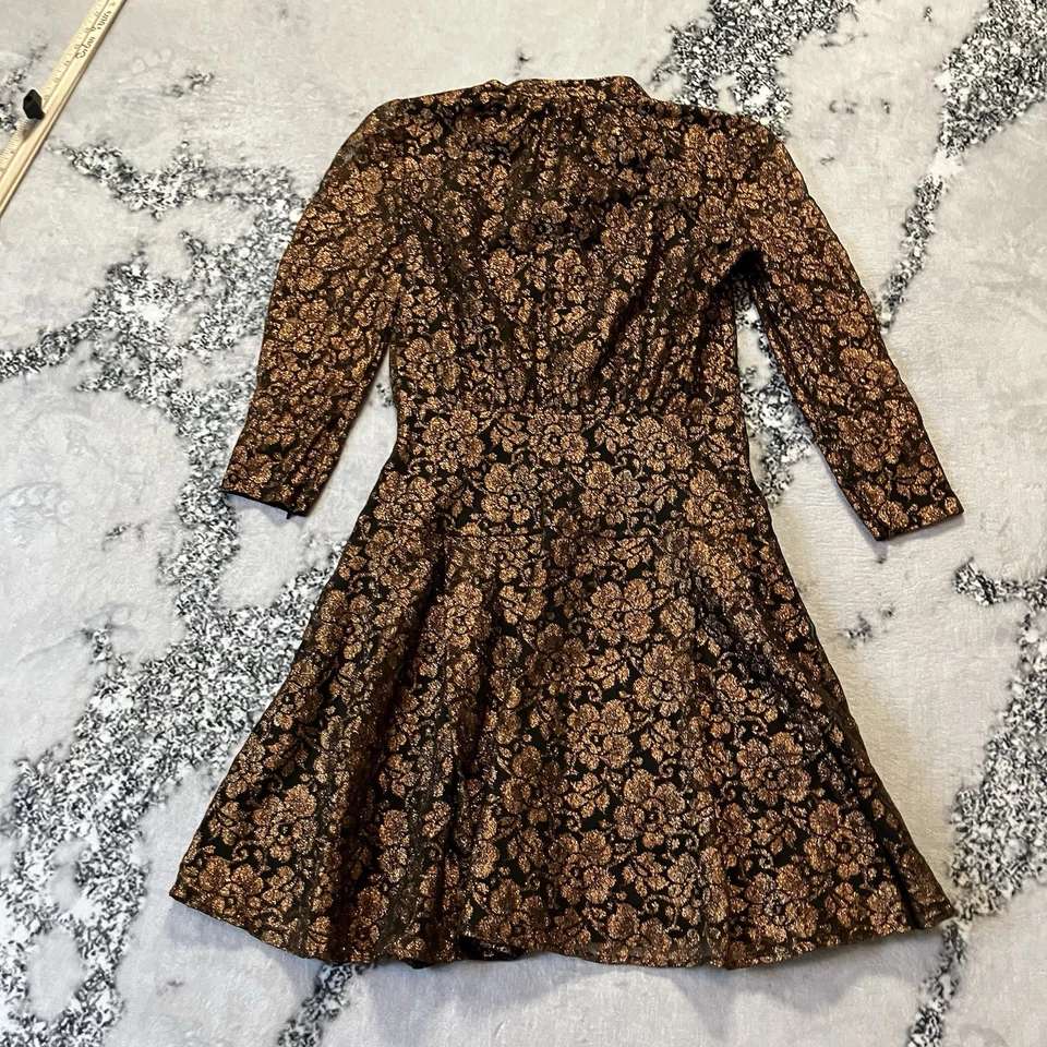 Vestido Just Cavalli para mujer talla 6 floral negro dorado metálico encaje cuello falso Foto 4 de 4