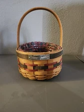 Longaberger 1997 Inaugural Basket Red White Blue, Fabric, Plastic Liner Round
