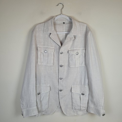 Harmont & Blaine Jacket IT54 Beige Linen Four Pocket Button Front Utility Safari