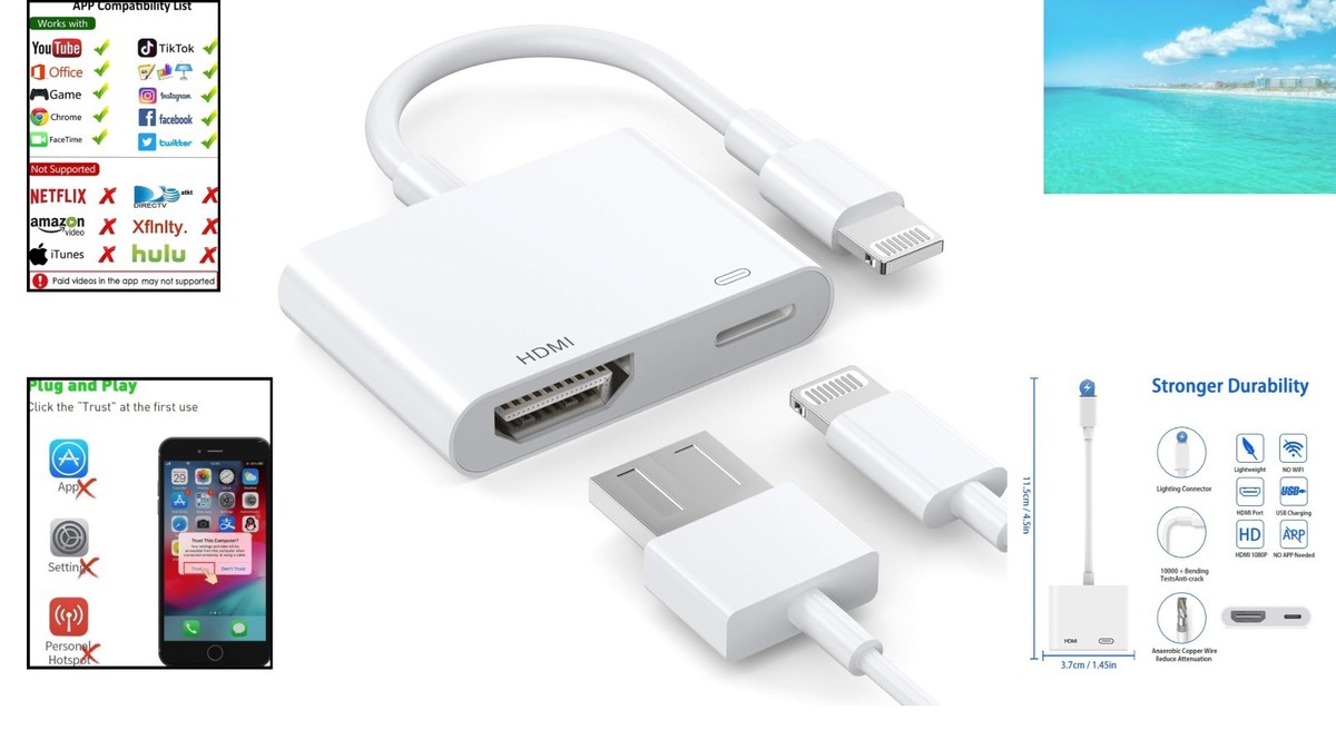 Portable Lightning to HDMI Adapter for iPhone & iPad - 1080P HD
