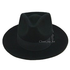 Gents 100 Wool Stiff and Snap Brim Felt Fedora Trilby Hat With Wide Band