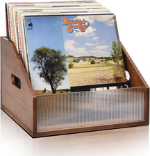 Vinyl Record Storage Crate, Solid Pine Wood Rustic Record Box Holds up to 60 LP