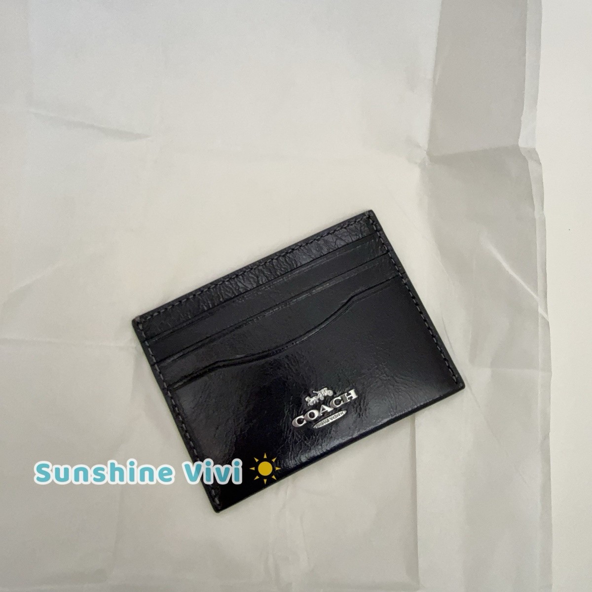 NWT Coach Slim Id Card Case Powder CBL81 Shiny crinkle leather
