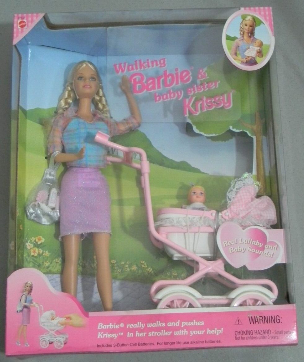 レア！バービー　Barbie & Krissy 人形 WALKING BARBIE & BABY SISTER KRISSY W/ STROLLER 1999 MATTEL #22232