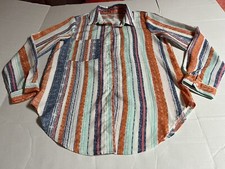 Women's collared button up long sleeve shirt striped, orang blue green sz small