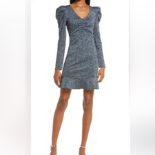 Chelsea 28 Black Puff Long Sleeve Diara Jacquard Dress SZ M