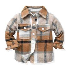 Spring Kids Boys Girls Casual Jacket Coats Long Sleeve Buttons Down Plaid Tops