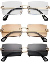 Rectangle Sunglasses for Men/Women Small Rimless 3pack Tea White Black