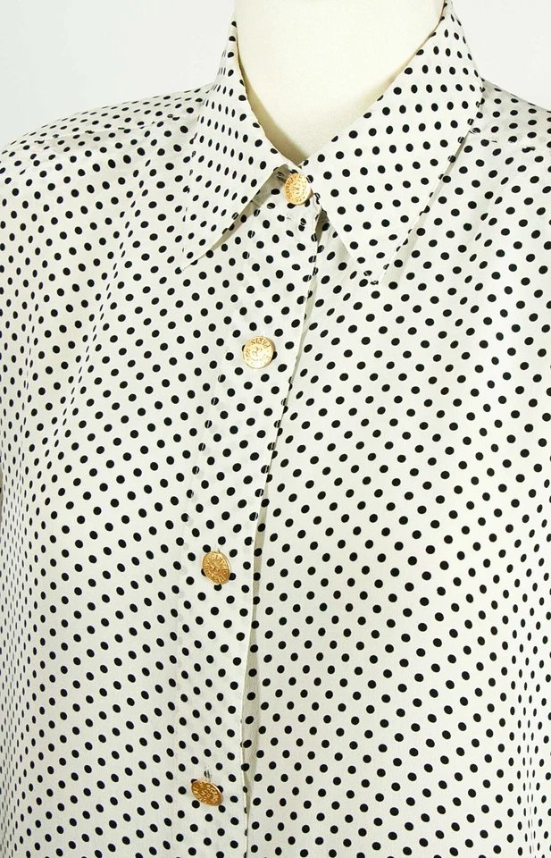 Vintage ELEGANCE PARIS Blusa Shirt Polka Dot Pure Silk Blouse IT42-44 DE38 S-M - Immagine 4 di 4